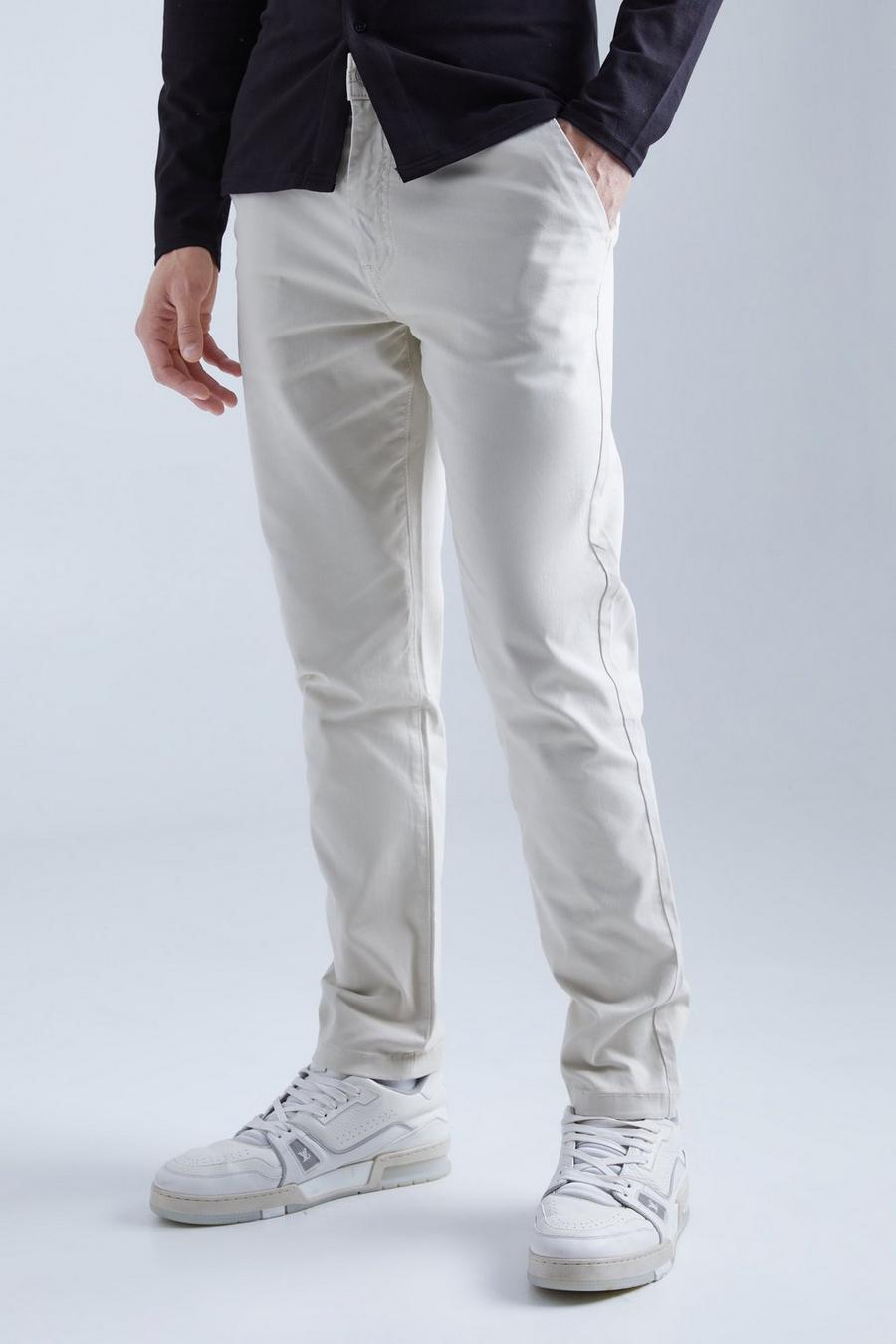 Ecru Slim Chino Trouser With Woven Tab