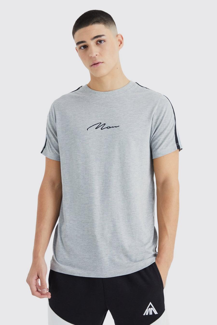 Camiseta MAN Signature ajustada al músculo con curva en el filo y cinta, Grey marl