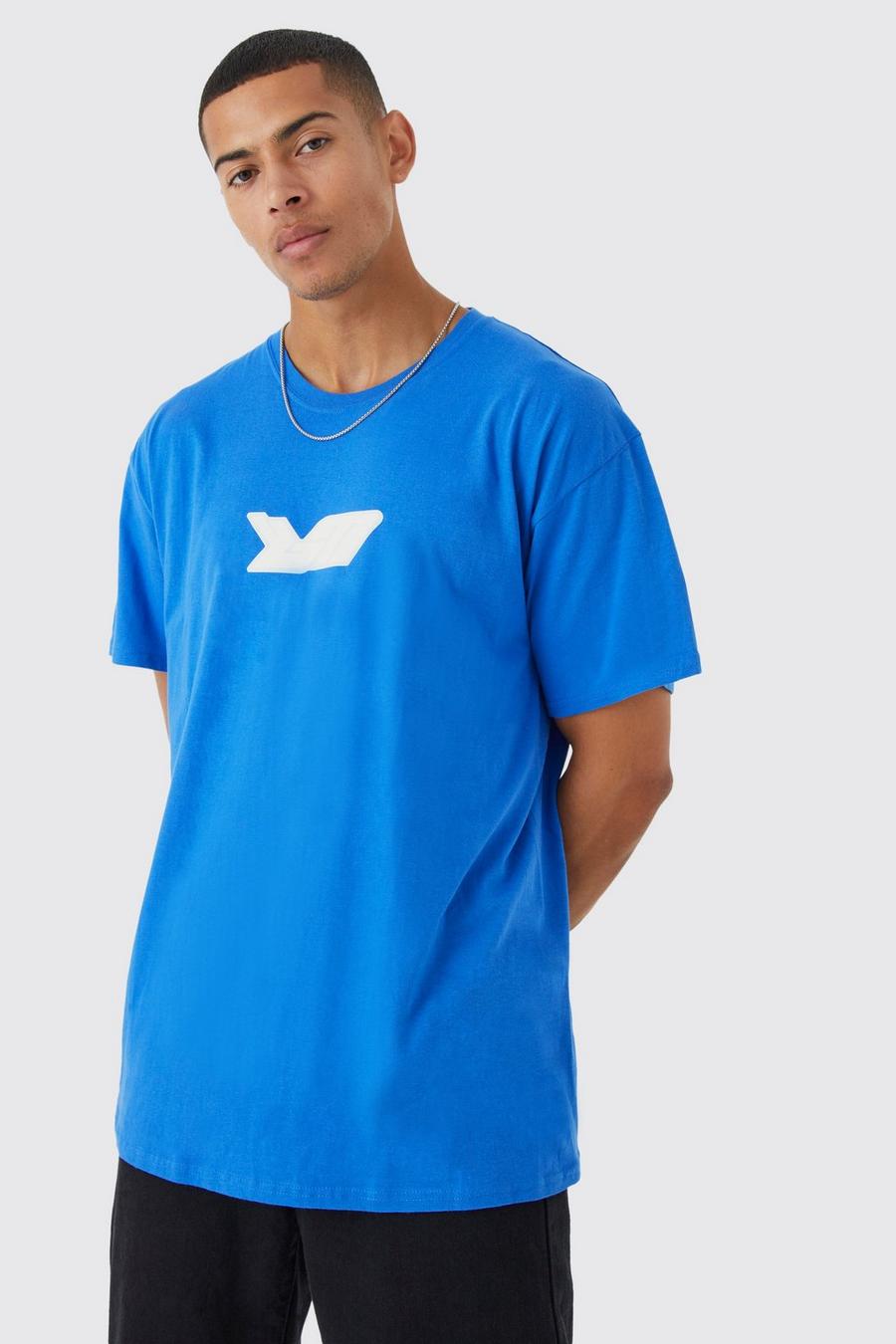 Camiseta oversize con estampado gráfico BM, Cobalt