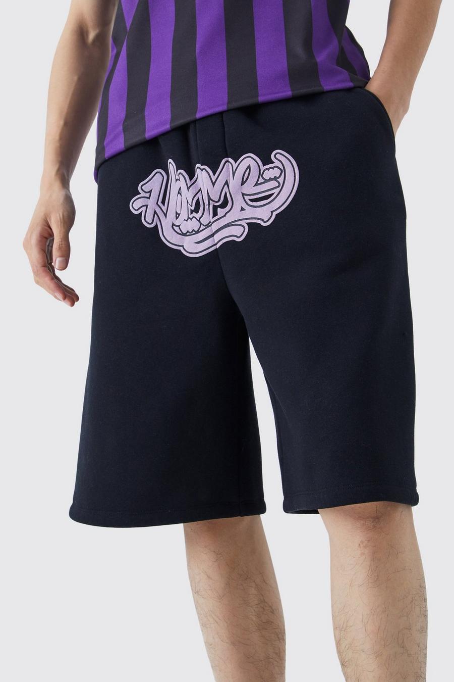 Black Oversized Homme Graffiti Drop Crotch Jorts