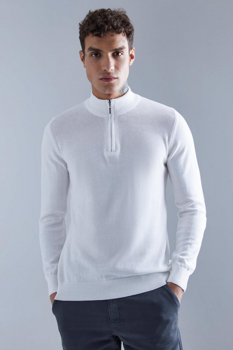 Ecru Half Zip Extended Neck Knit Jumper