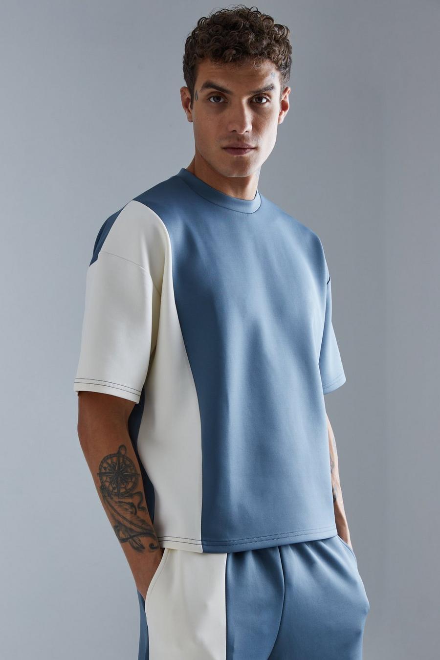 Slate blue Oversized Boxy Scuba Colour Block T-shirt