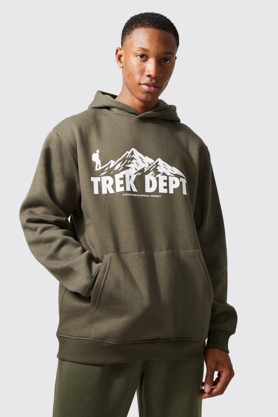 Khaki Active Trek Oversized hoodie med tryck