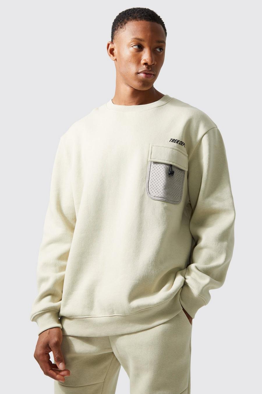 Active Oversize Mesh-Sweatshirt mit Tasche, Stone