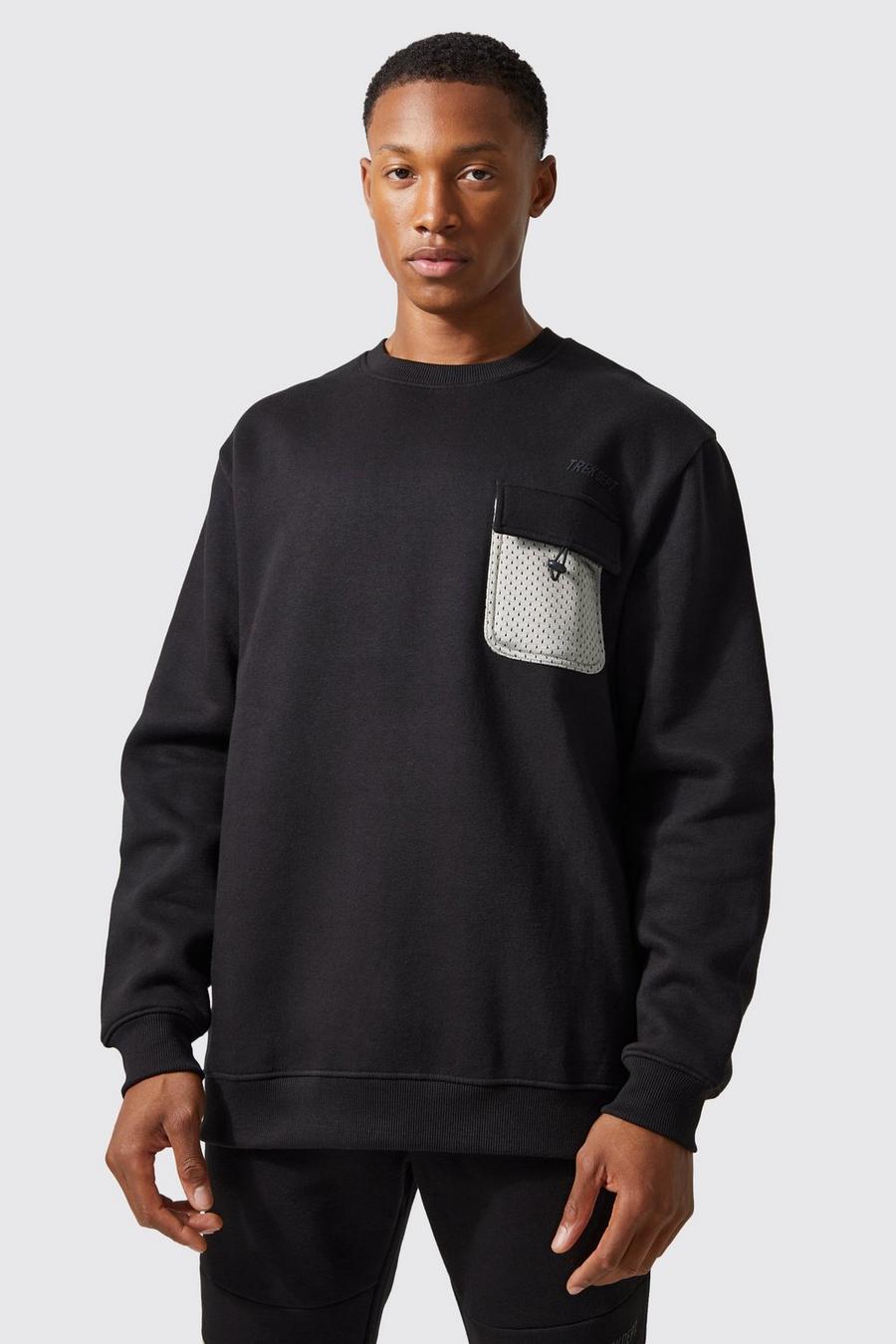 Black Active Oversized Mesh Pocket Trek Sweatshirt