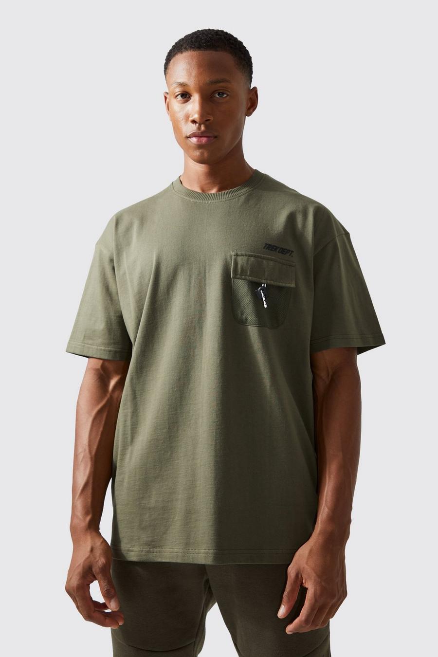 Camiseta Active oversize de malla con bolsillos, Khaki