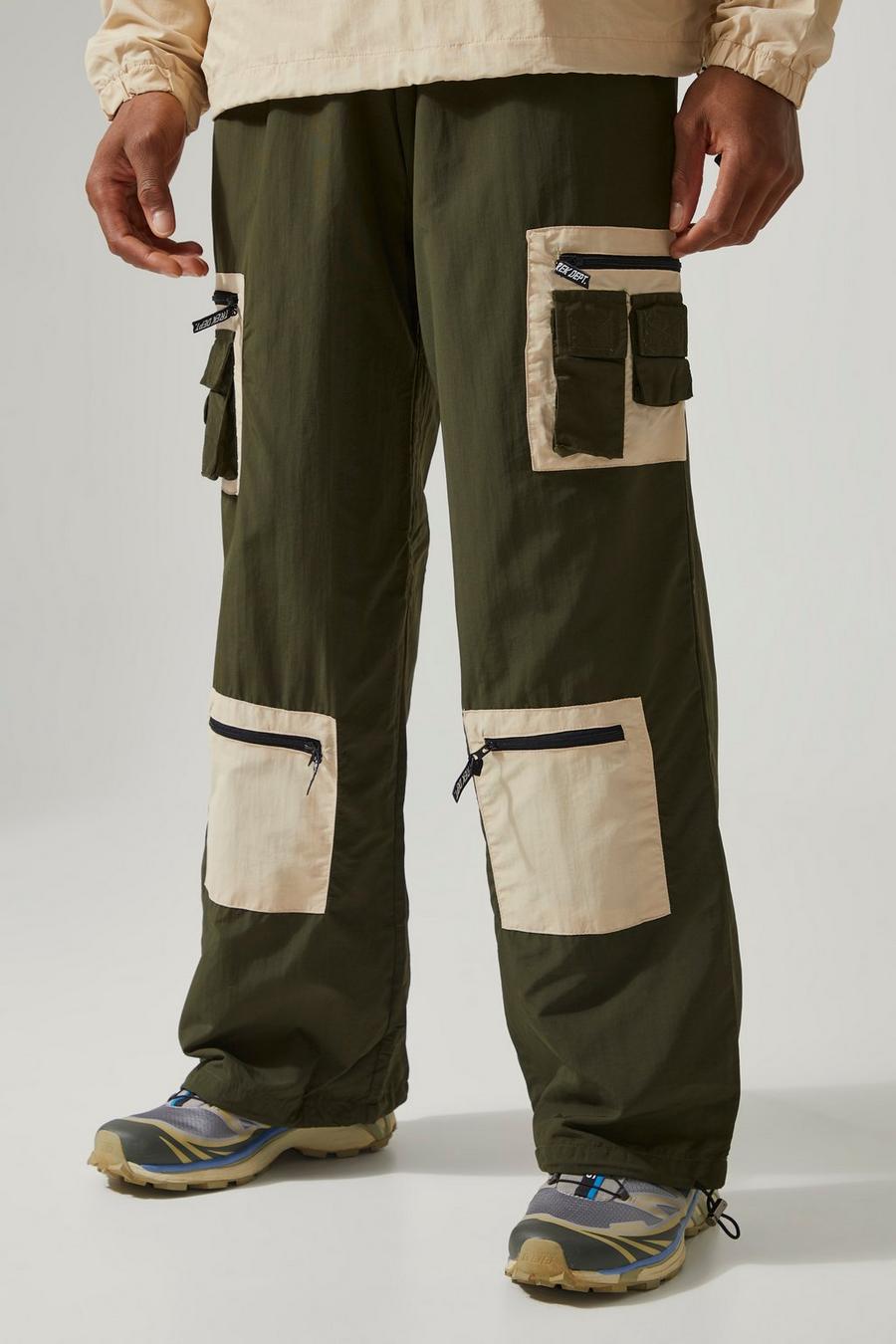 Pantaloni Cargo Active a gamba ampia in nylon opaco, Khaki