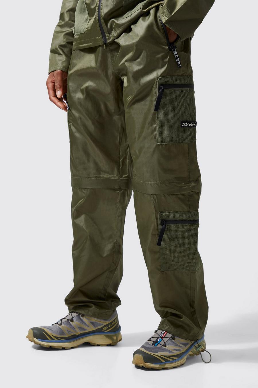 Pantaloni corti rilassati Active in nylon ripstop con zip, Khaki