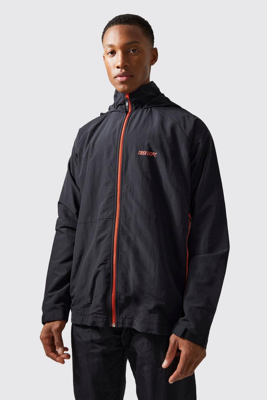 Black Active Oversized Gekreukelde Nylon Anorak Jas