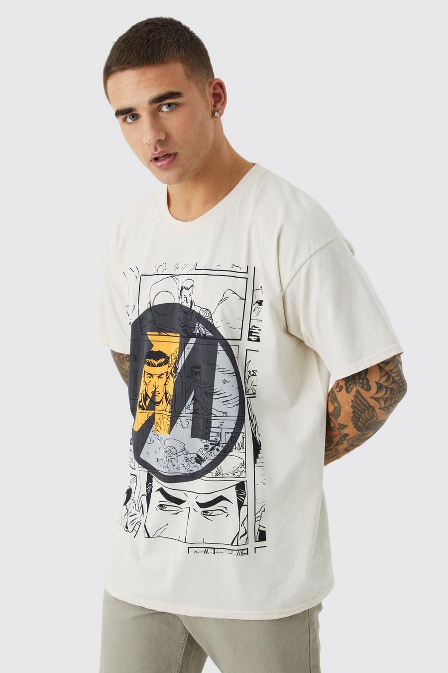 Camiseta oversize con estampado de Action MAN, Ecru image number 1