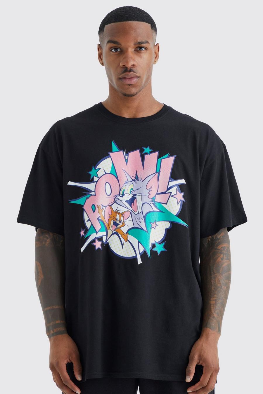 Black Oversized Tom And Jerry License T-shirt