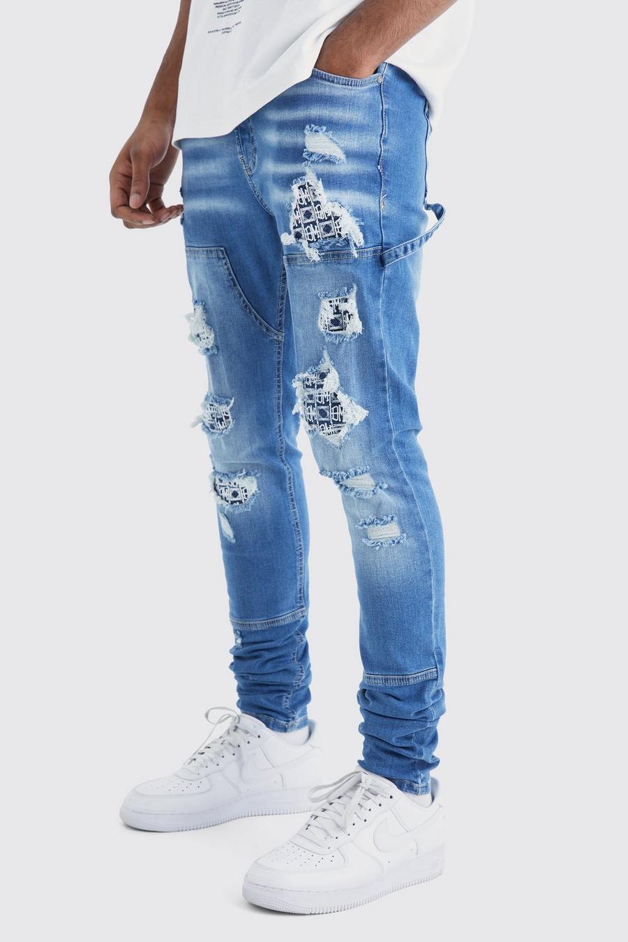 Jeans Carpenter Tall Skinny Fit Stretch con strappi & rattoppi, Light blue