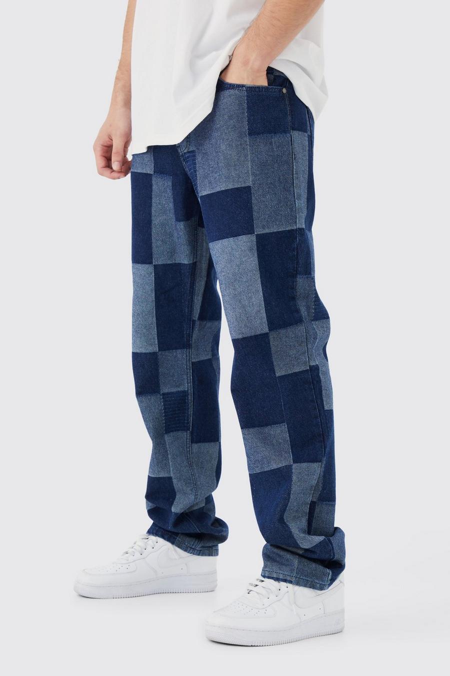 Dark blue Tall Baggy jeans med patchwork