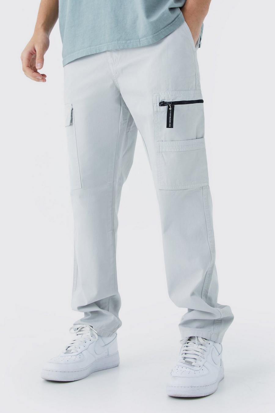 Slate Straight Leg Cargo Trouser With Branded Zip Puller