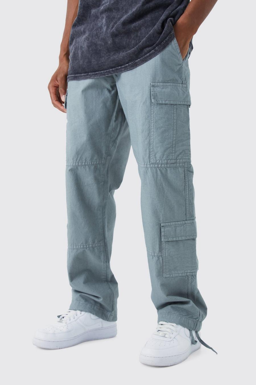 Slate Relaxed Multi Cargo Ripstop Trouser With Woven Tab