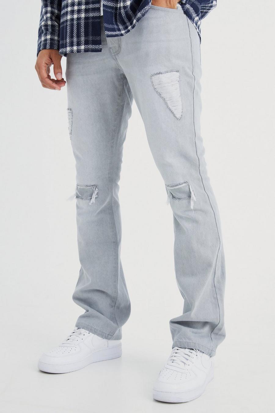 Jeans a zampa Slim Fit con strappi & rattoppi, Ice grey