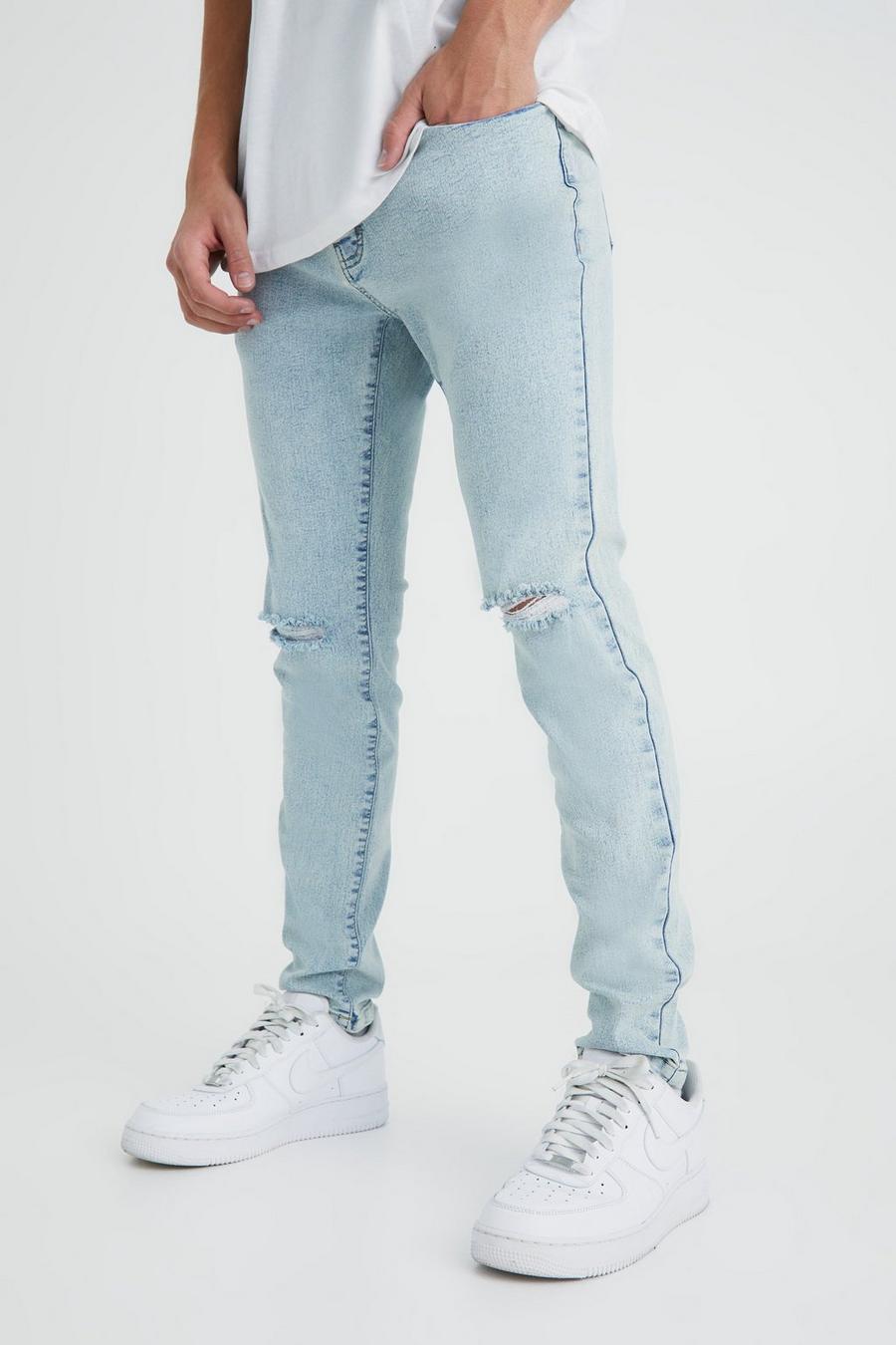 Ice blue Skinny jeans med slitna knän image number 1