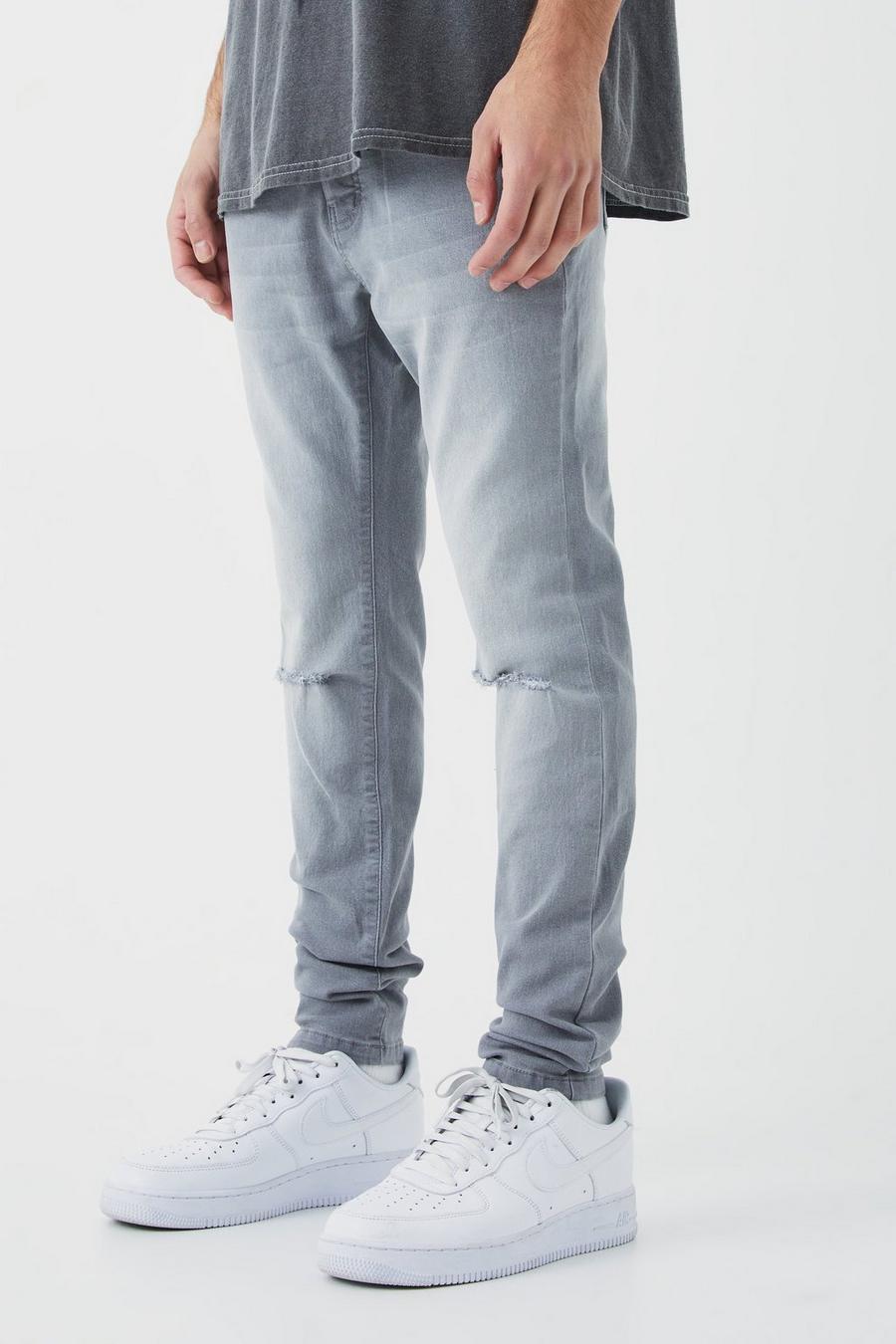 Skinny Jeans mit Riss am Knie, Mid grey