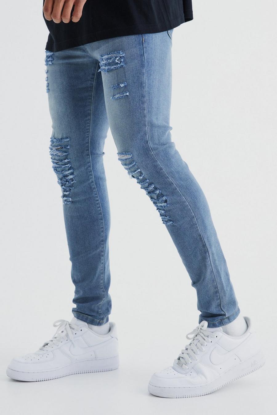 Vintage blue Super Skinny Jeans With All Over Rips