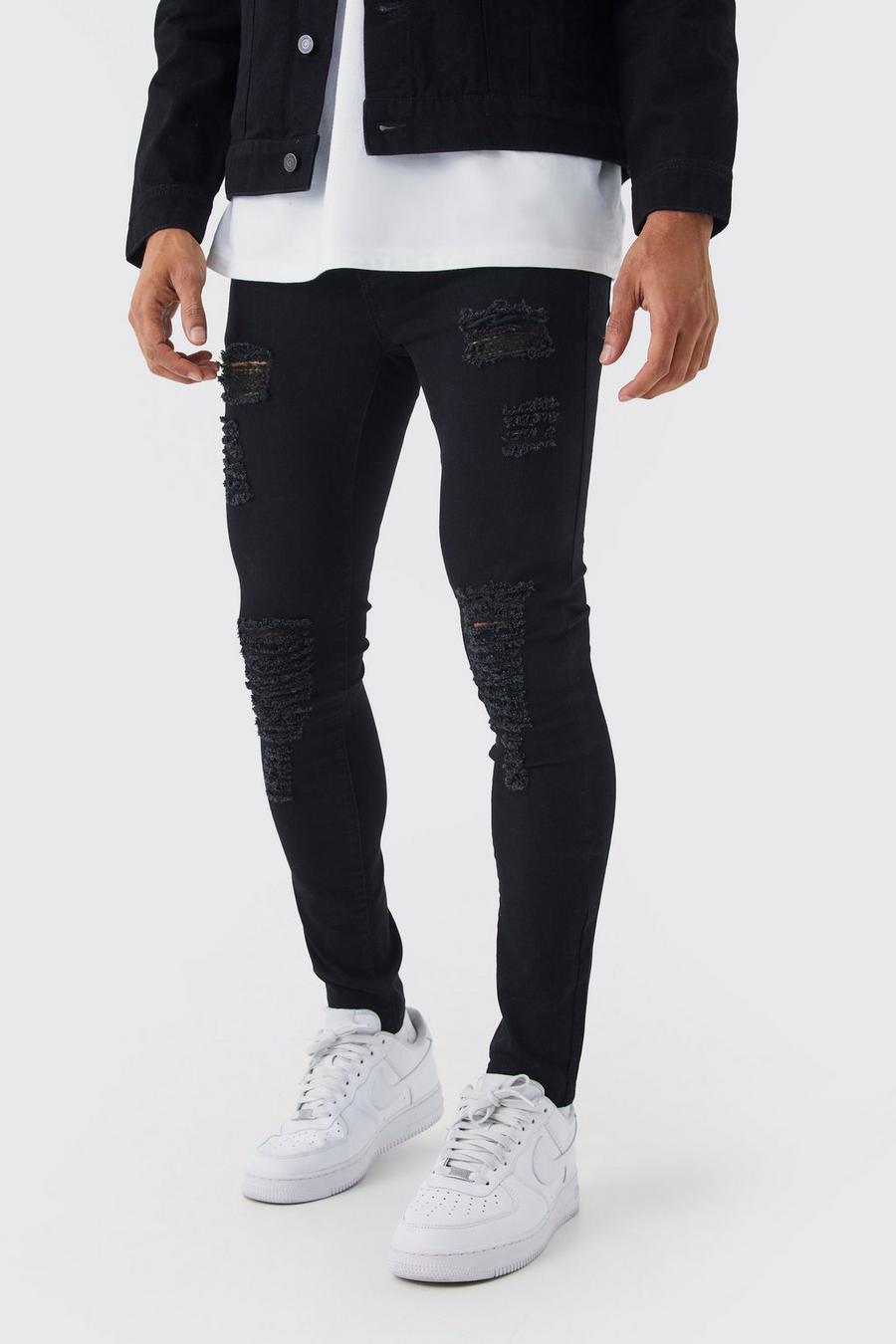 Jeans Super Skinny Fit con strappi all over, True black