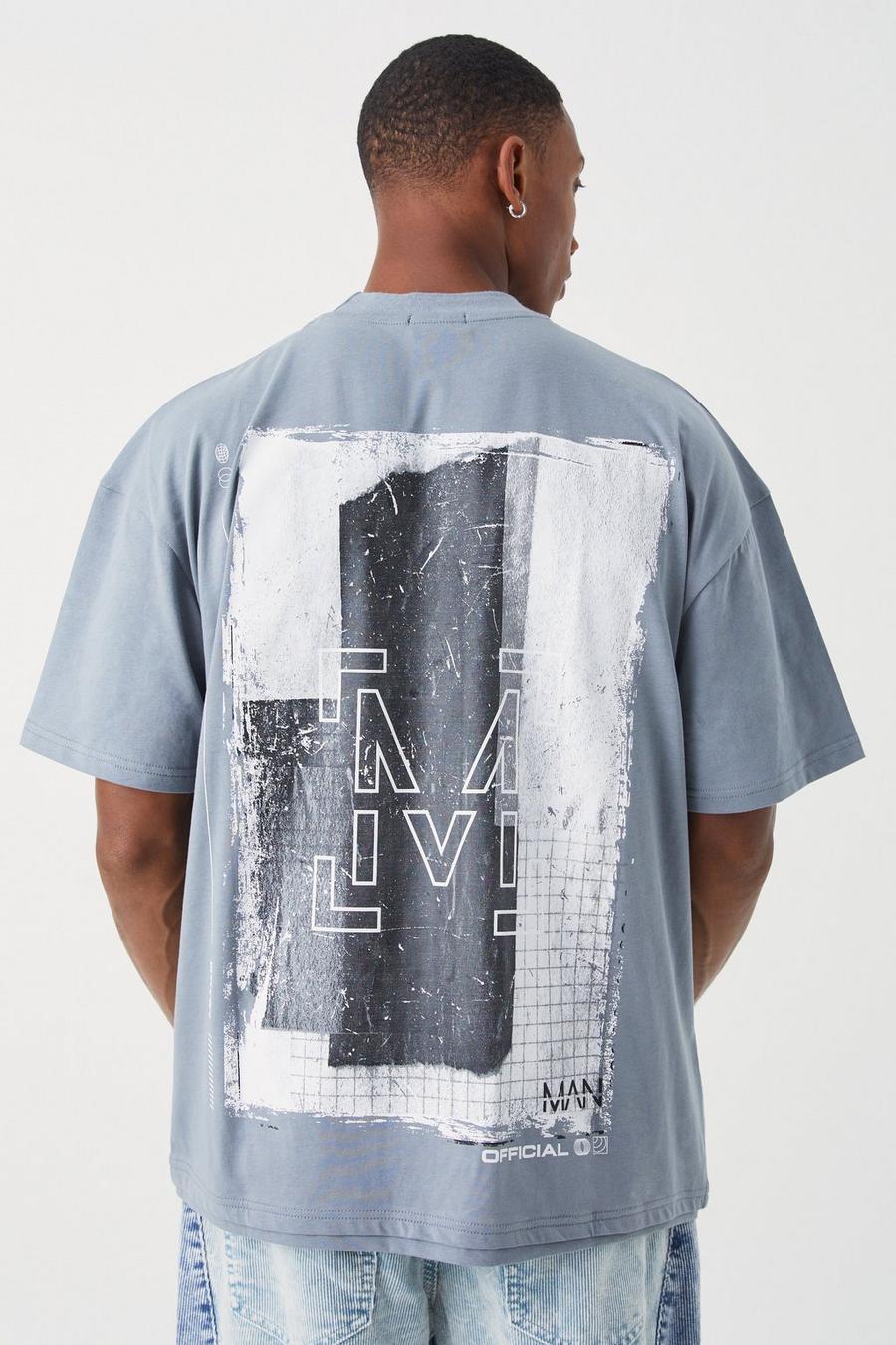 T-shirt oversize pesante con stampa a caratteri arrotondati, Slate