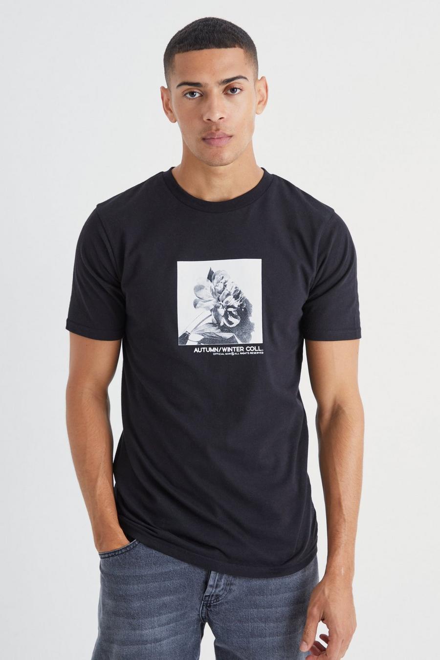 Black Slim Fit Heavyweight Graphic Printed T-shirt