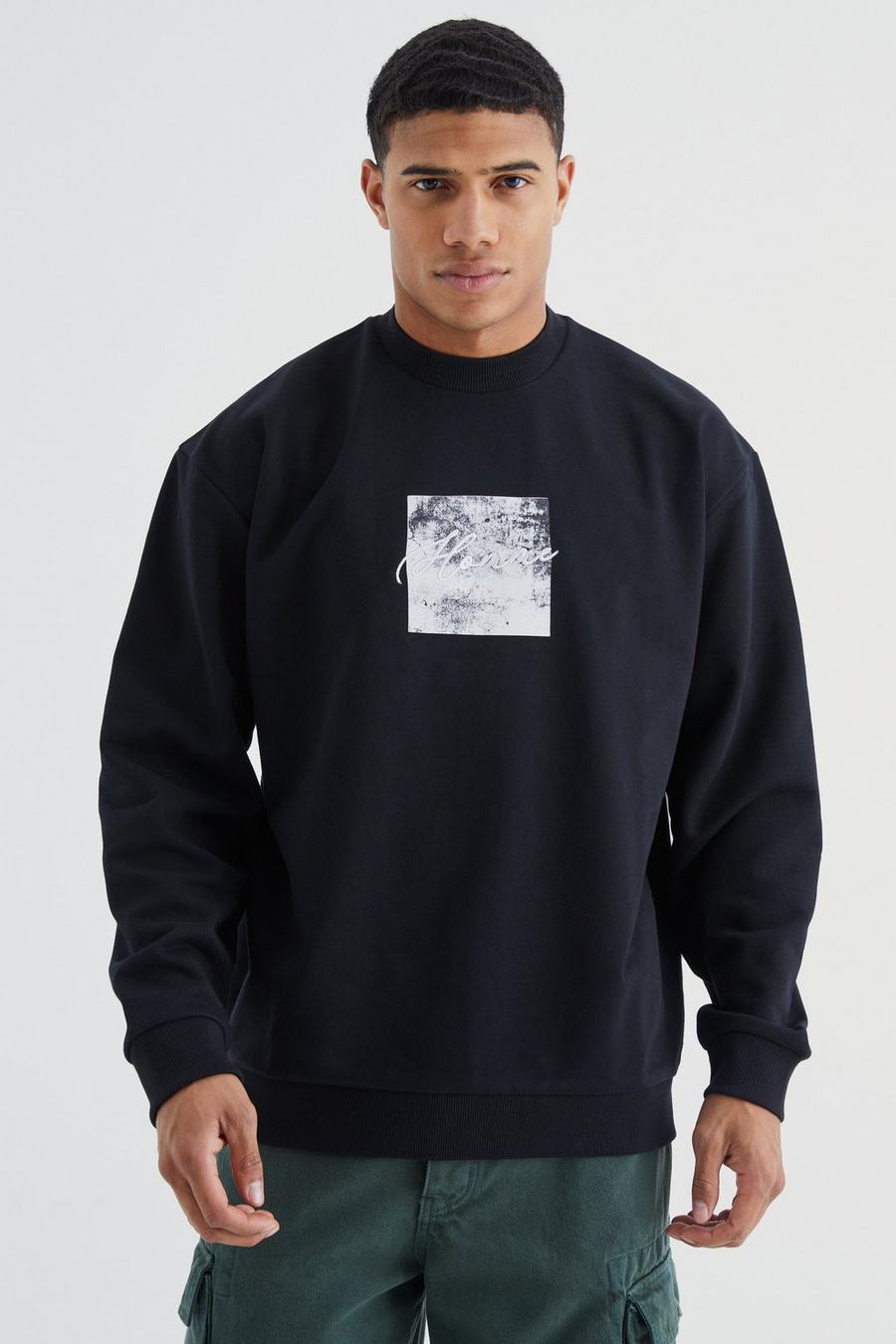 Black Homme Oversize sweatshirt i tjockt tyg med brodyr image number 1