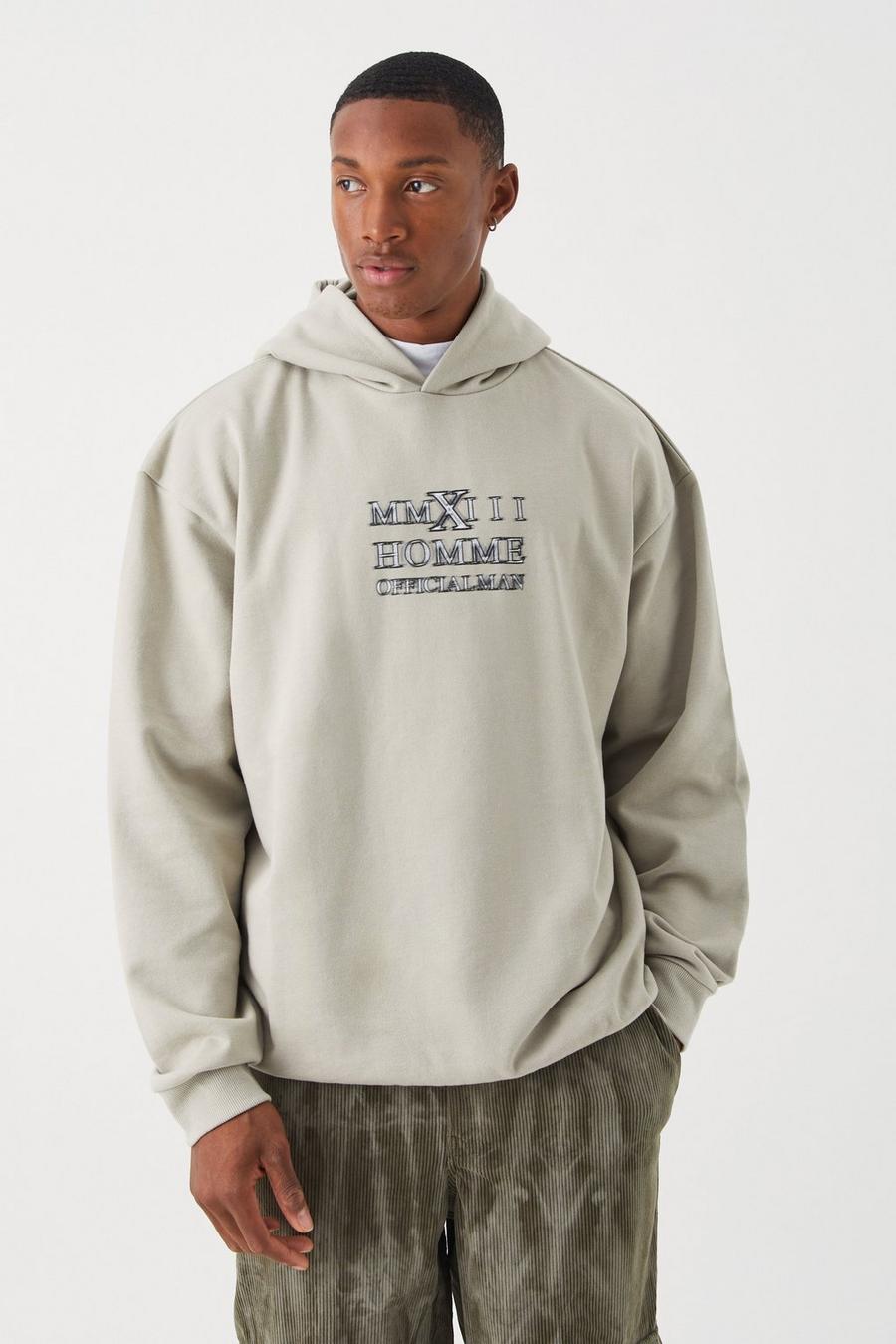 Stone Oversized Heavyweight Homme Graphic Hoodie image number 1