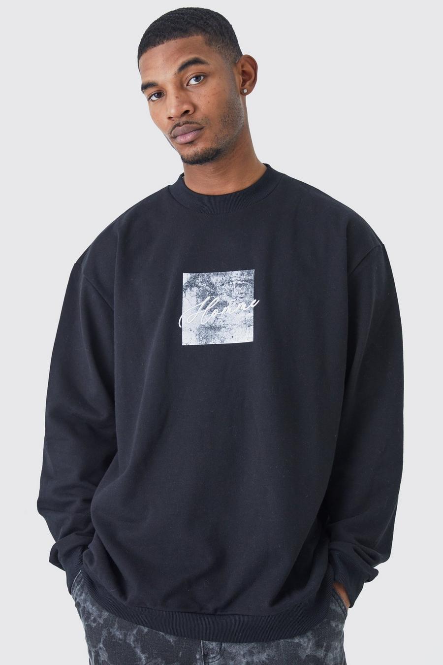 Black Tall Oversized Heavyweight Embroidered Sweatshirt