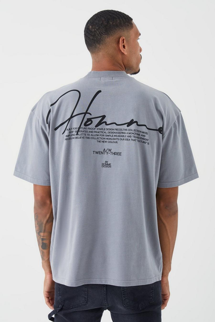 Grey Tall Oversized Heavyweight Peached Embroidered T-shirt
