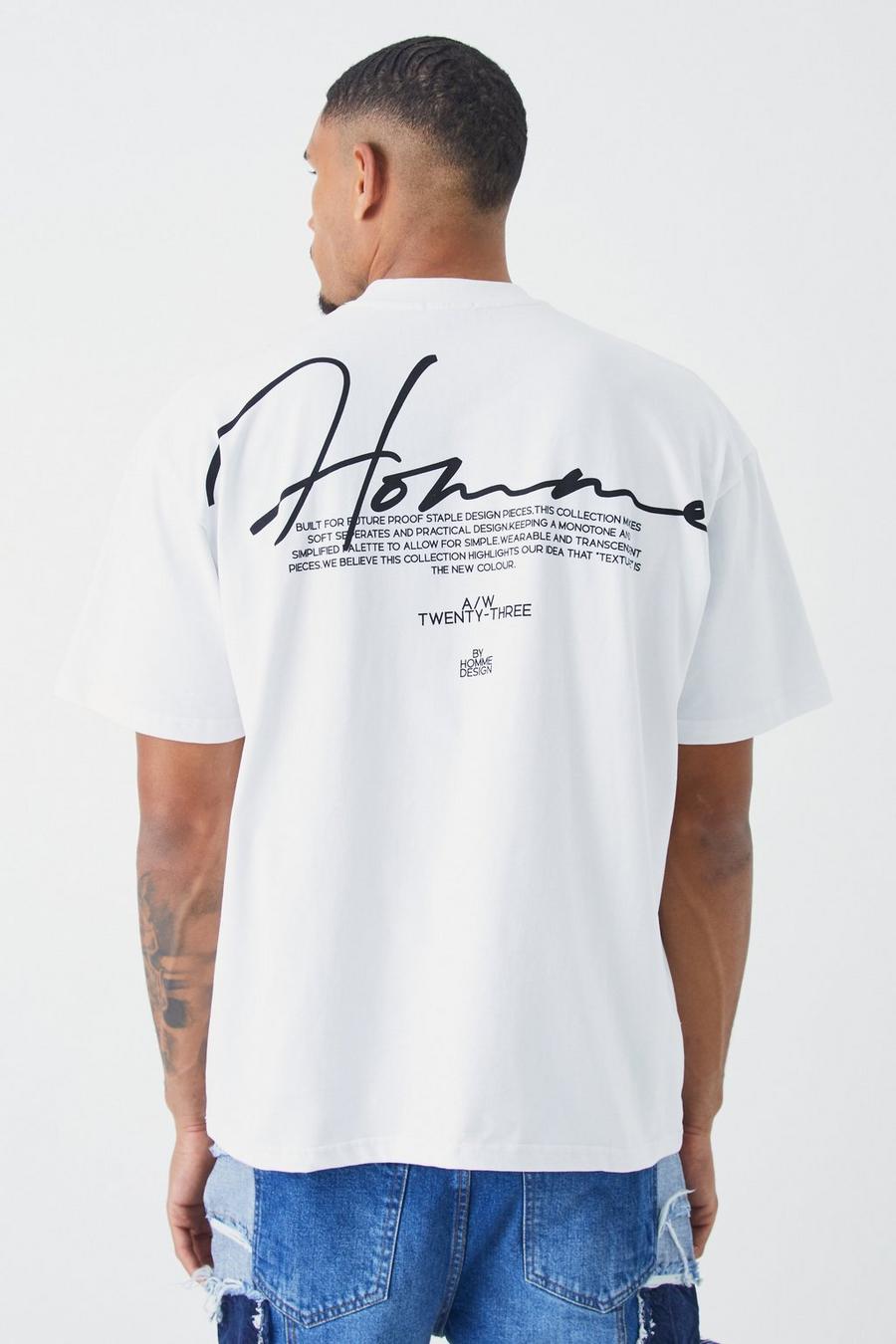 White Tall Oversized Heavyweight Peached Embroidered T-shirt