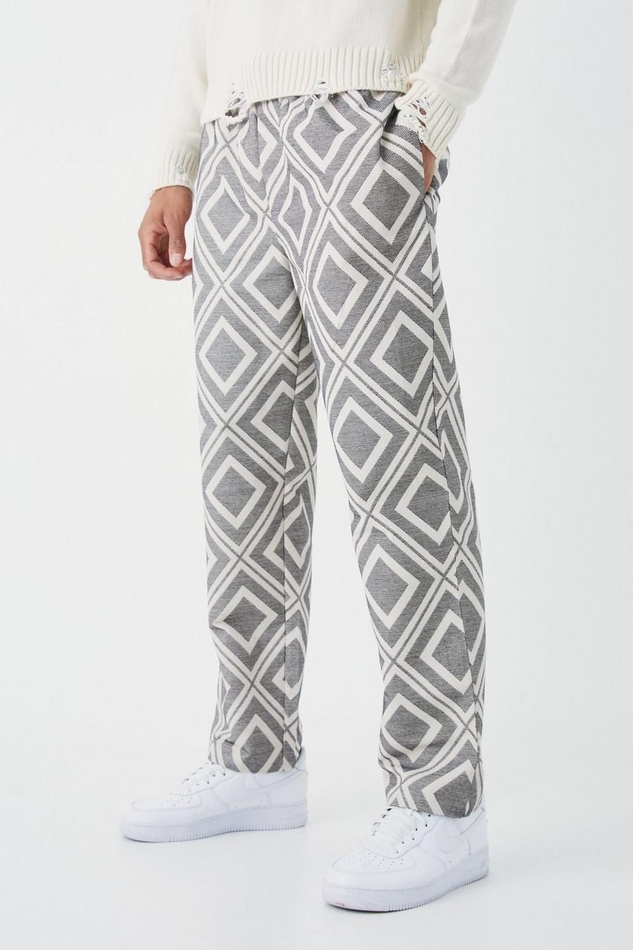 Grey Tall Elasticated Waist Relaxed Jacquard Trouser image number 1