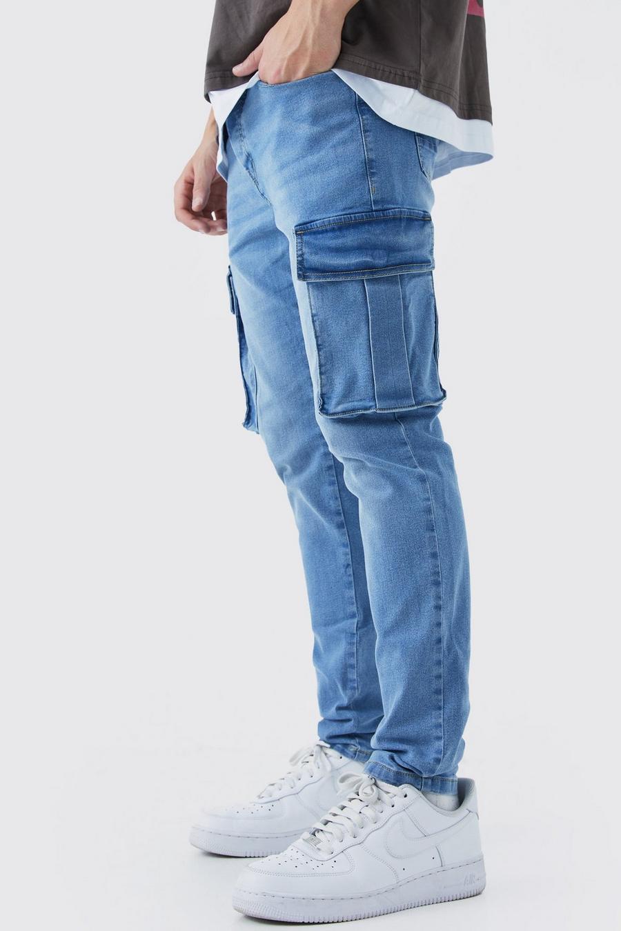 Skinny Stretch Cargo-Jeans, Light blue
