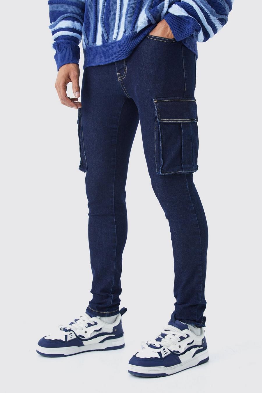 Skinny Stretch Cargo-Jeans, Indigo