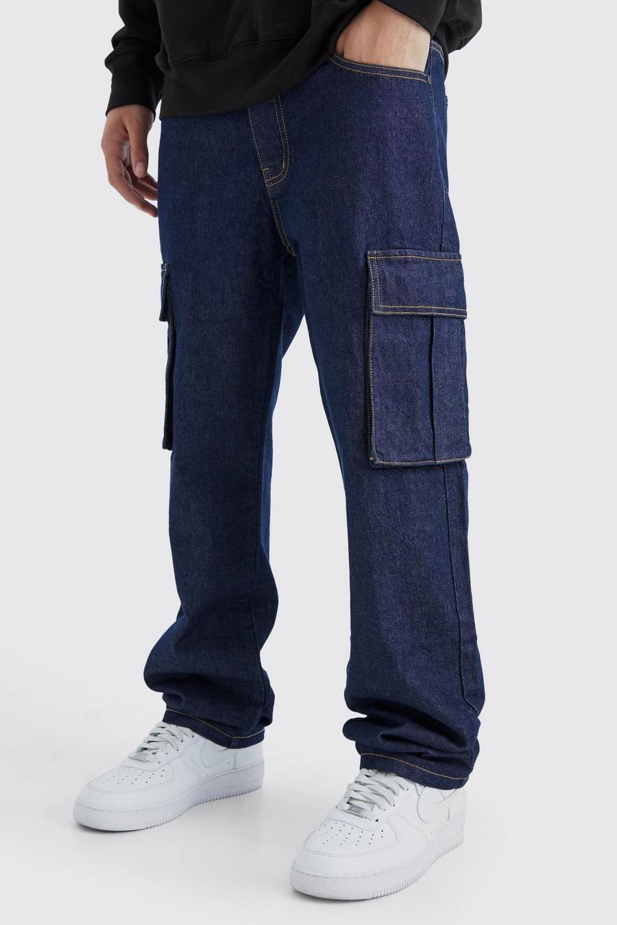 Indigo cotton Rigid Cargo Jeans