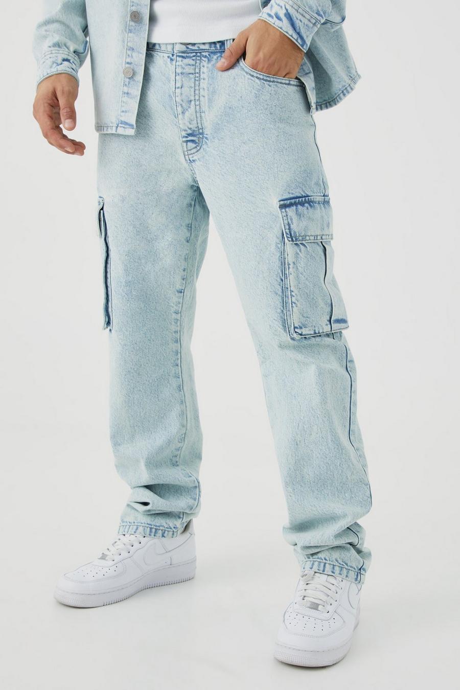 Ice blue cotton Rigid Cargo Jeans