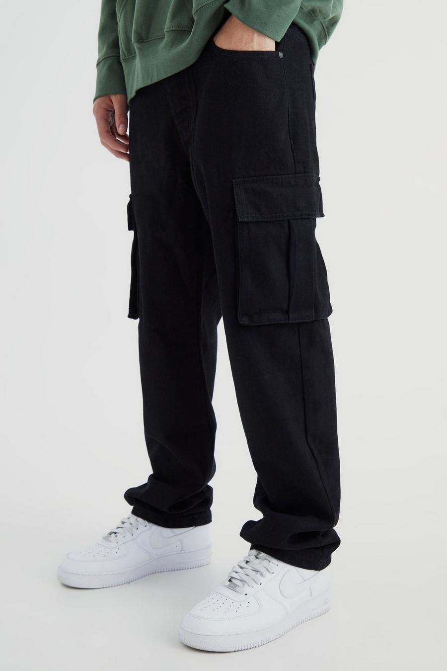 True black Relaxed Rigid Cargo Jeans image number 1