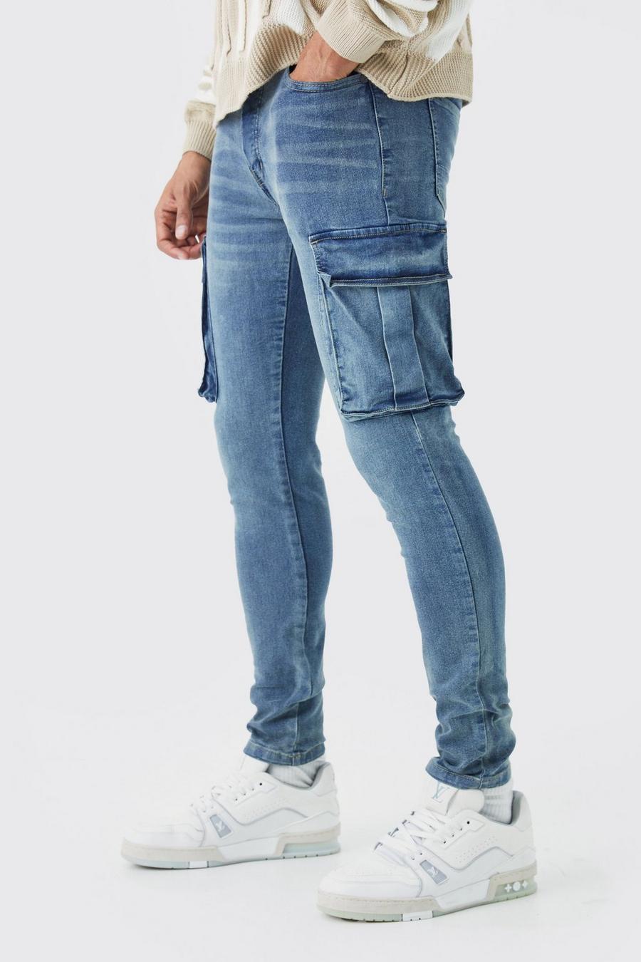 Skinny Stretch Cargo-Jeans, Vintage blue