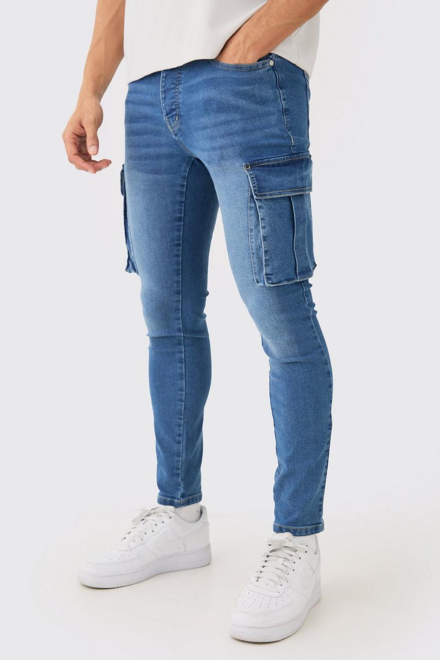 Skinny Stretch Cargo-Jeans, Mid blue
