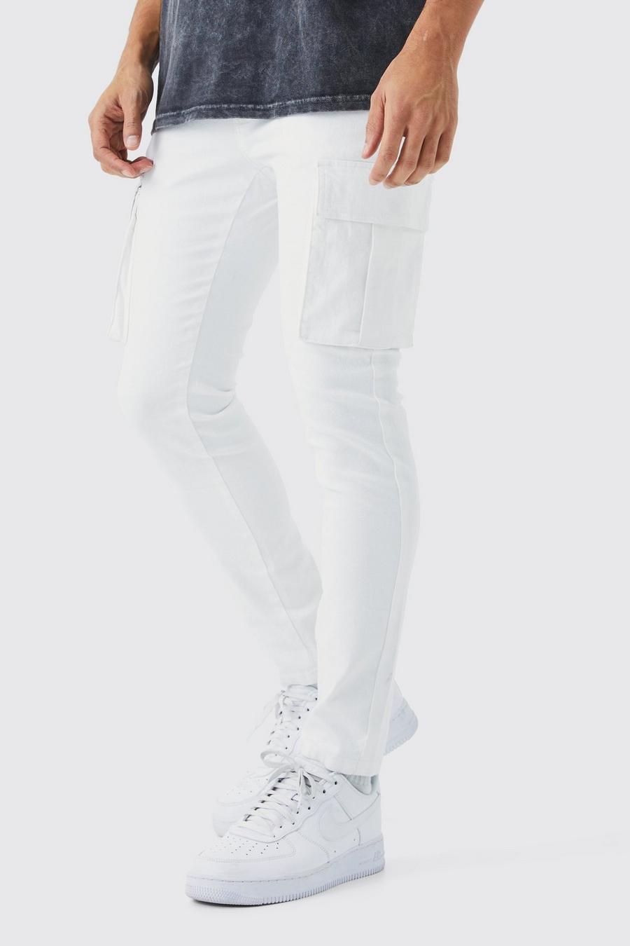 White Stretch Cargo Skinny Jeans