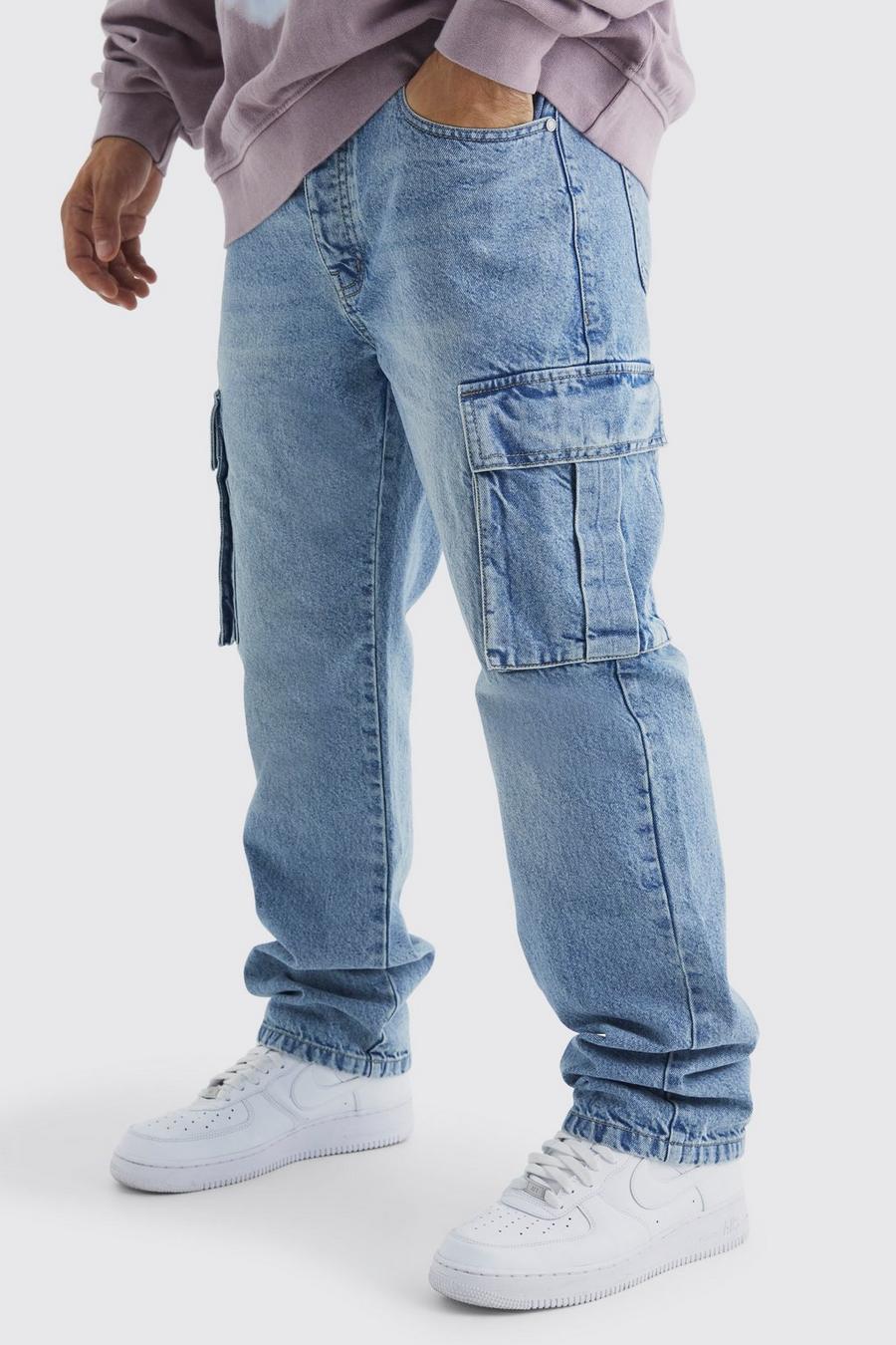 Light blue cotton Rigid Cargo Jeans