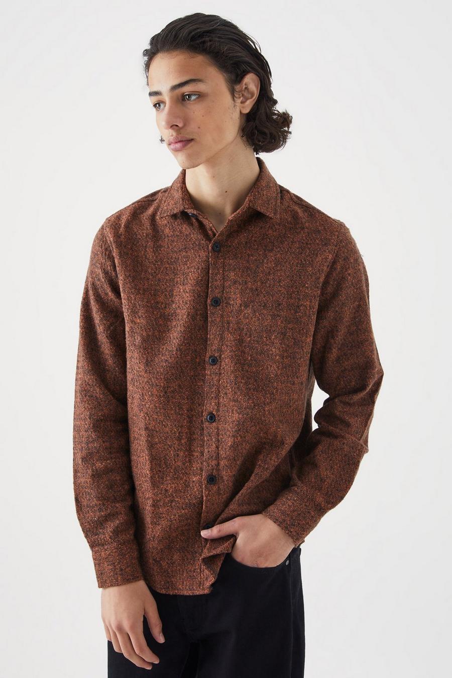 Rust Wool Look Melton Button Through Overshirt