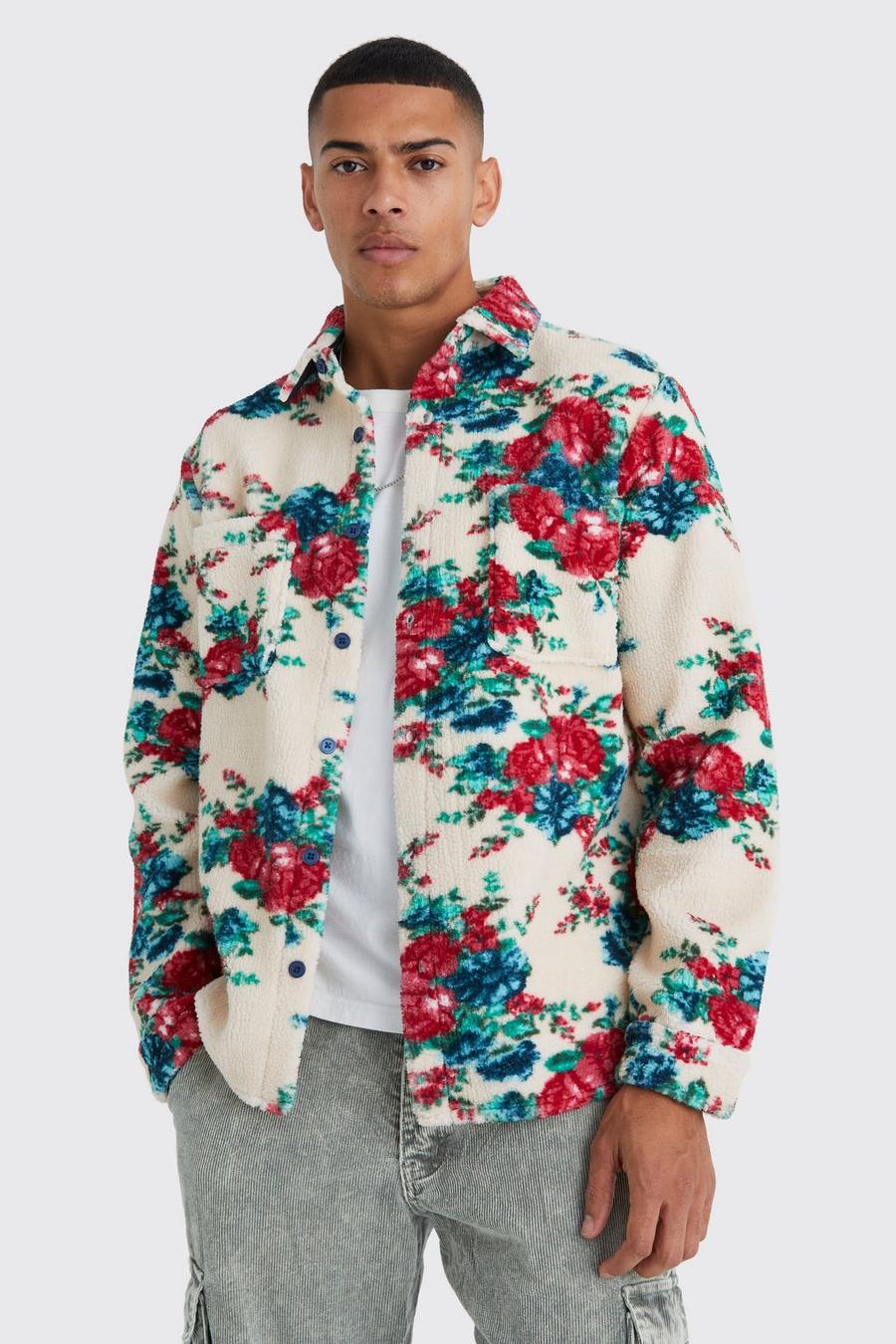 Florales Borg-Overshirt mit Taschen, Multi