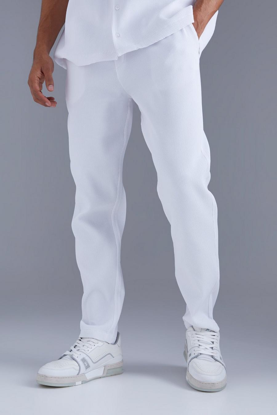 White Slim Fit Pleated Trousers