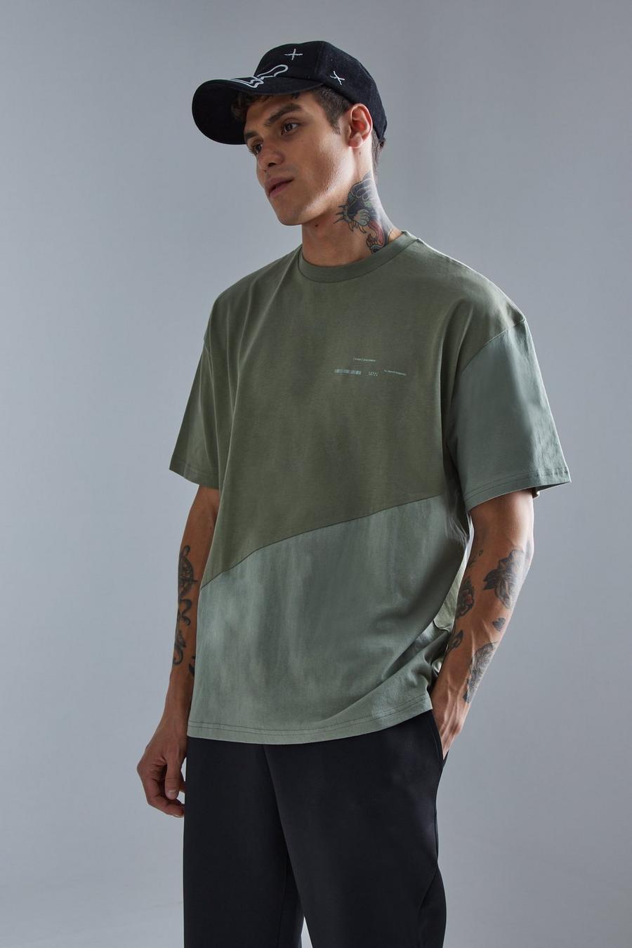 T-shirt oversize color block, Sage