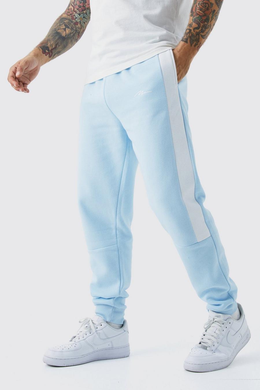 Pantaloni tuta a blocchi di colore con striscia laterale, Light blue