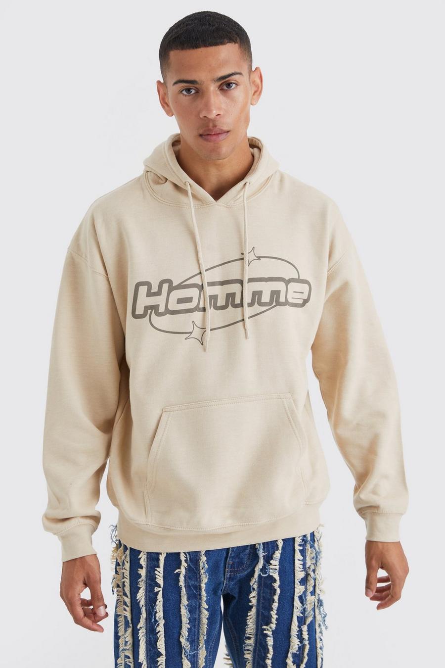 Stone Oversized Homme Graphic Hoodie