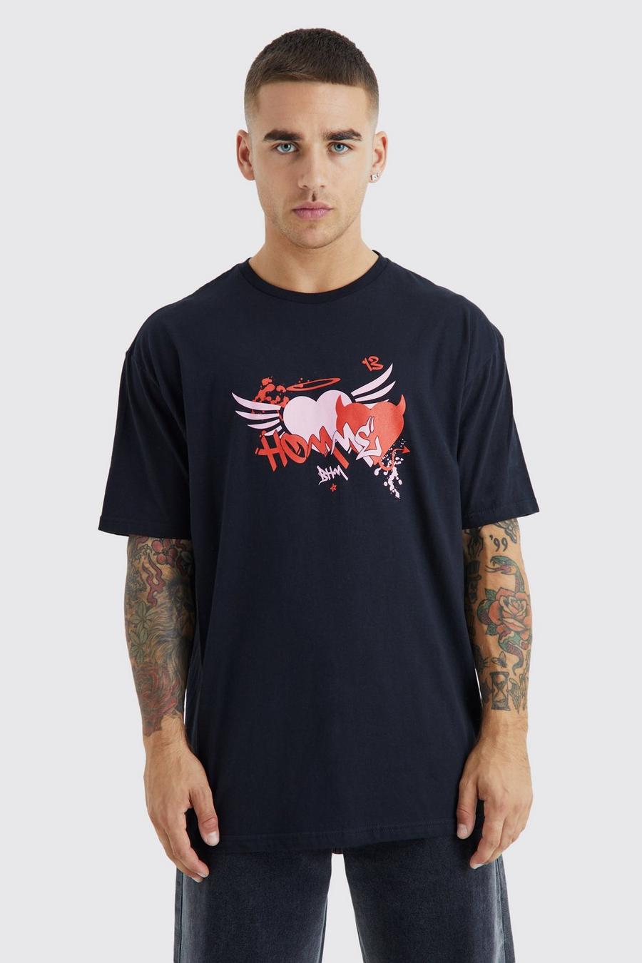 Camiseta con estampado gráfico Homme de corazón, Black image number 1