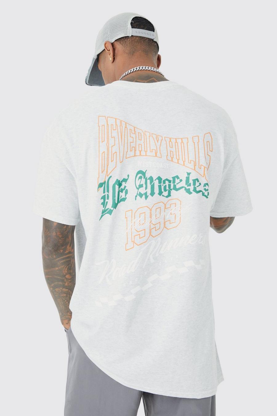 Camiseta oversize con estampado gráfico de Beverly Hills en la espalda, Light grey