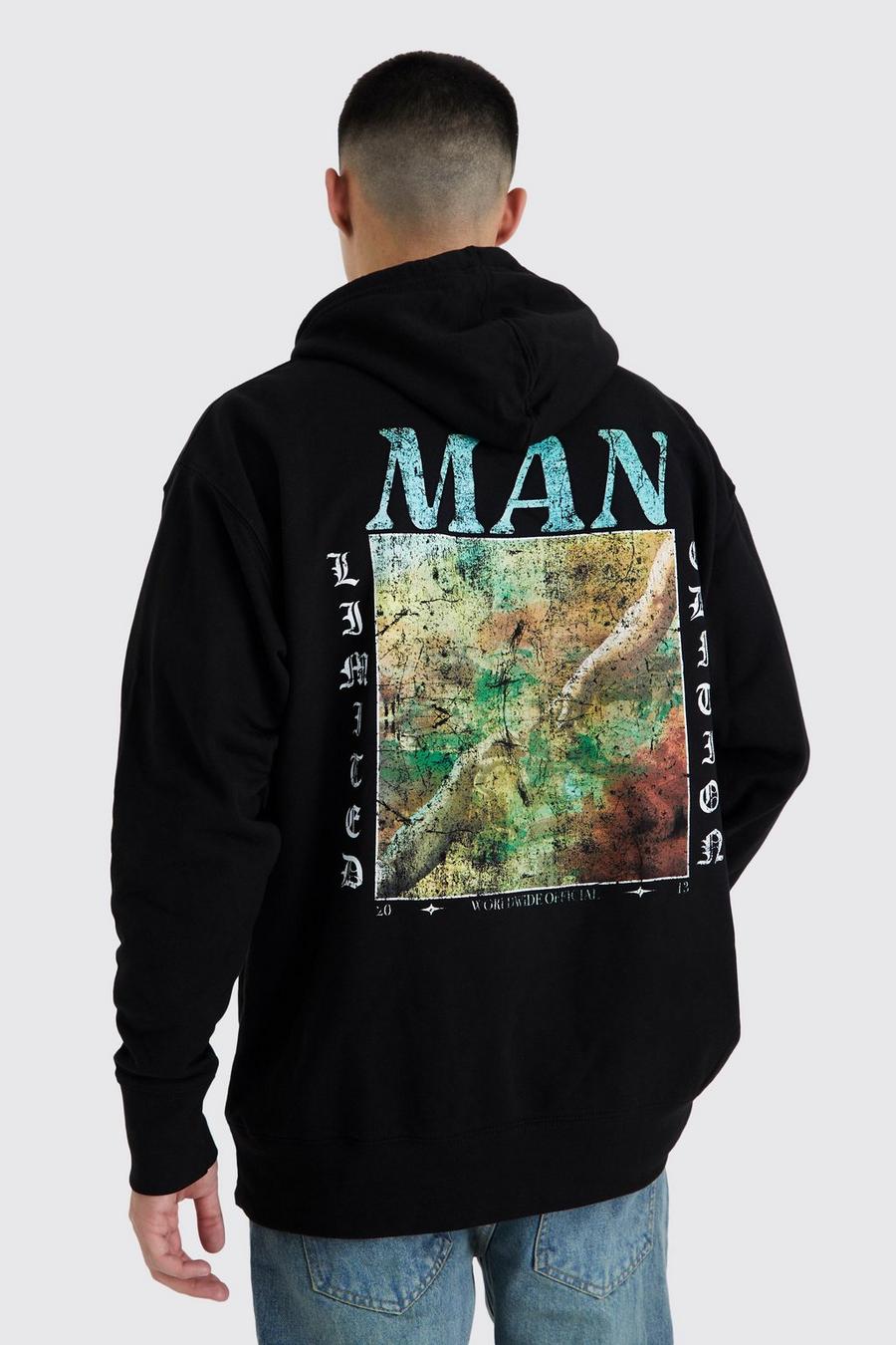 Black Oversized Abstract Back Graphic Hoodie